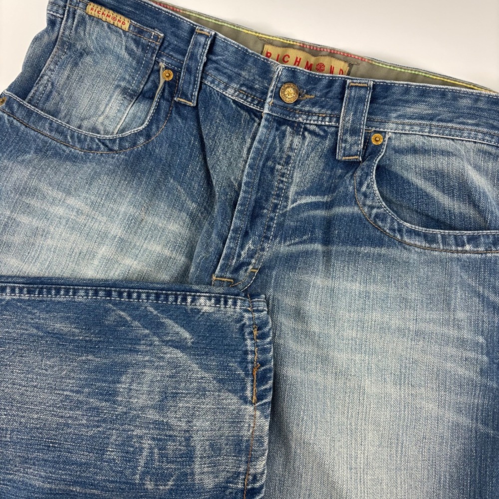 John Richmond‎ Denim Jean Men 36 Blue Made Italy Distressed Back Embroidery Y2K